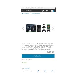 $859.96 Xbox Series X 1TB SSD Halo Infinite Limited Edition Console - antonline.com 现货