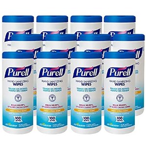 PURELL Hand Sanitizing Wipes Non-Alcohol Formula, Fresh Citrus Scent, 100 Count Non-Linting Hand Wipes in Eco-Slim Wipe Canister (Pack of 12)