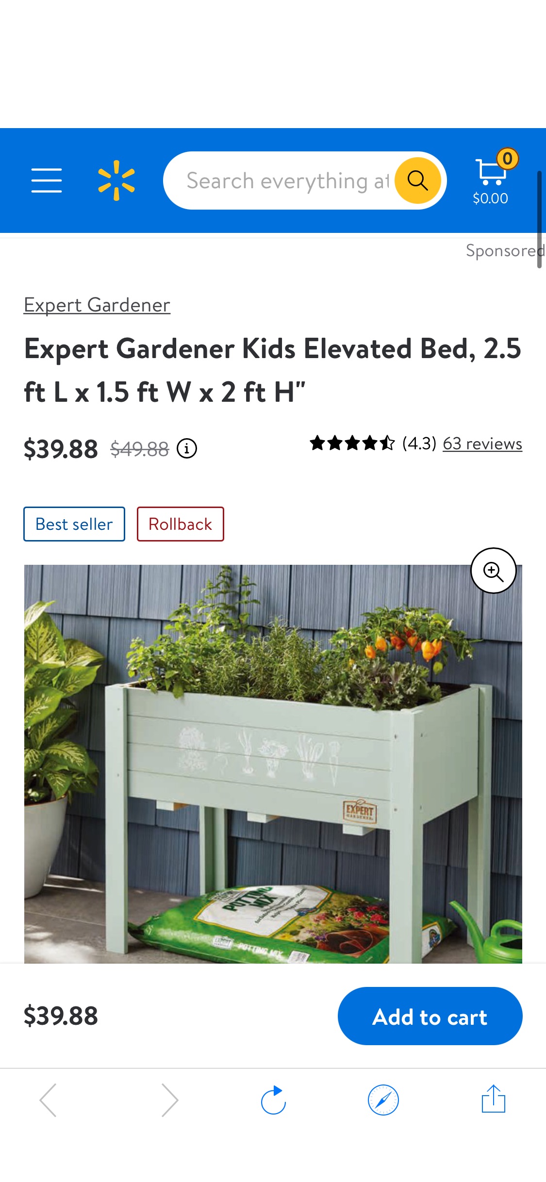 Expert Gardener Kids Elevated Bed, 2.5 ft L x 1.5 ft W x 2 ft H" 为- Walmart.com