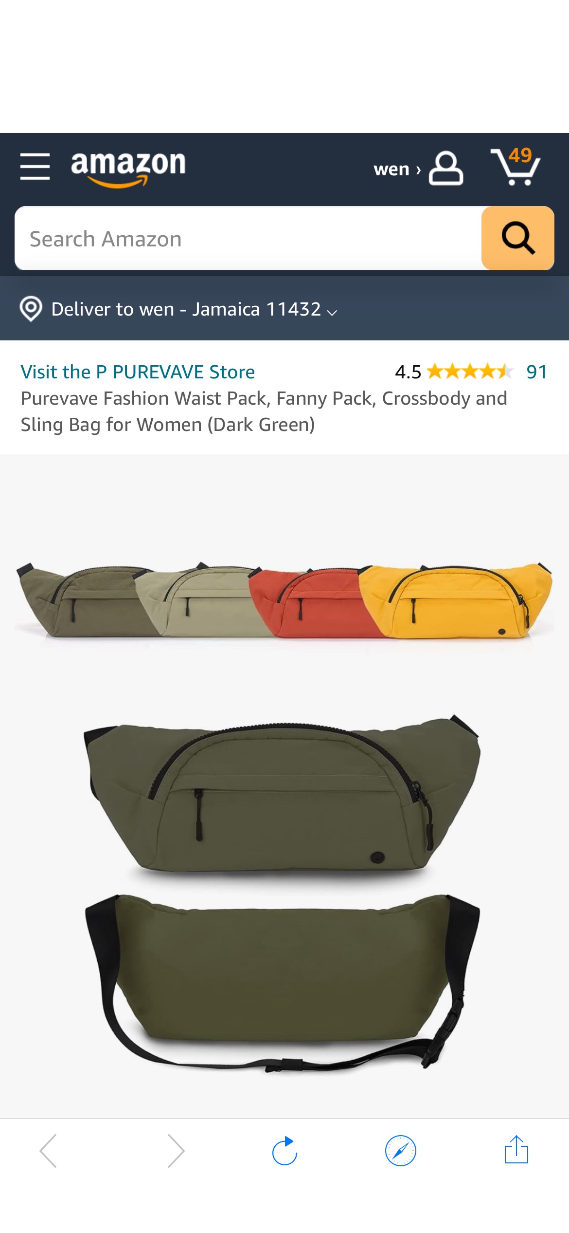 Amazon.com | Purevave Fashion Waist Pack, Fanny Pack, Crossbody and Sling Bag for Women (Dark Green) | Waist Packs