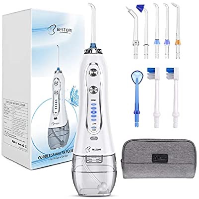 Amazon.com: BESTOPE Water Flosser for Teeth 300ML Cordless Portable Water Pick Dental Oral Irrigator with 5 Modes and 8 Jet Tips, IPX7 Waterproof, USB Charged for 30 Days Use:电动水牙线
