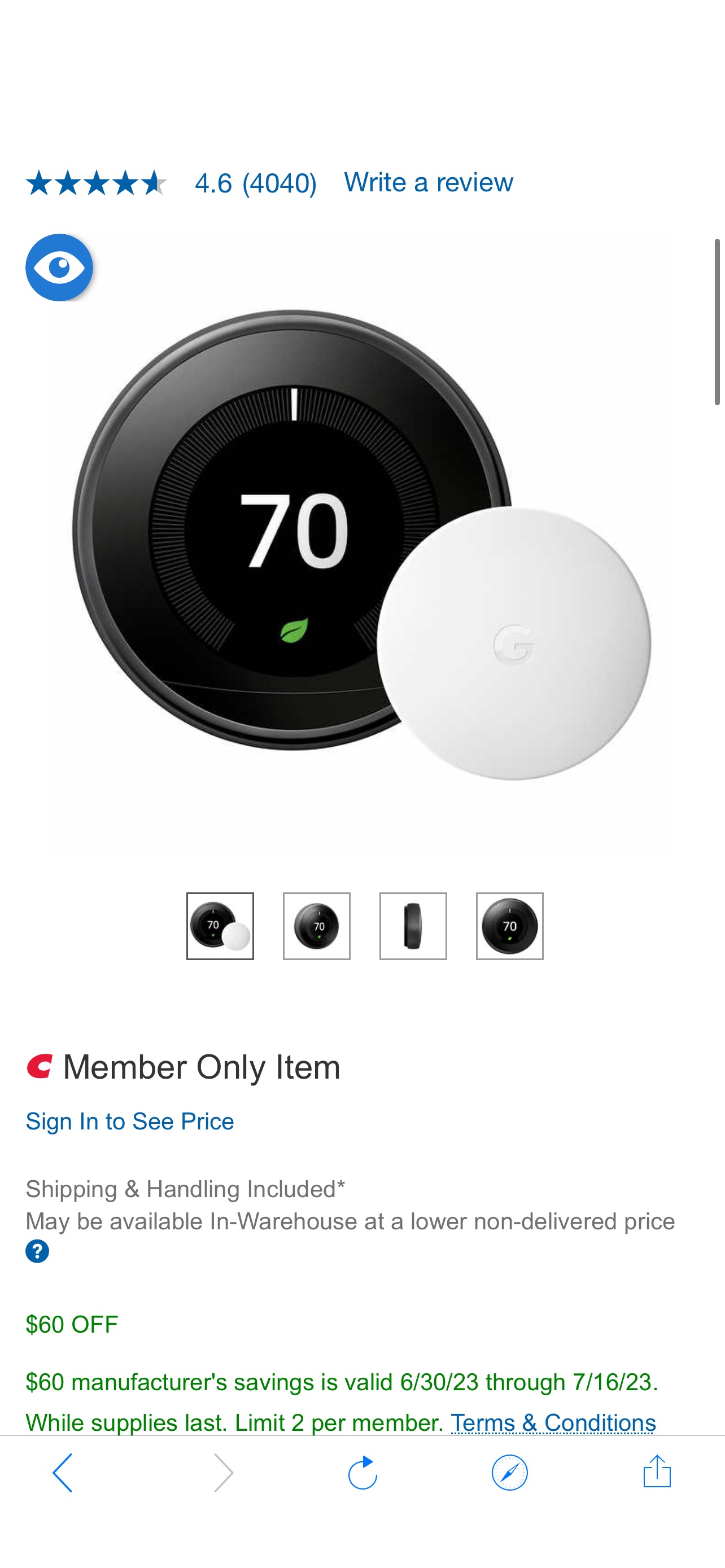 Google Nest Learning Thermostat with Nest Temperature Sensor | Costco温控仪