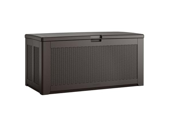 Rubbermaid XL Resin Outdoor Storage Deck Box, 134 Gal., Dark Brown, Basketweave Pattern, for Home/Garden/Patio/Pool/Back-Yard/Lawn