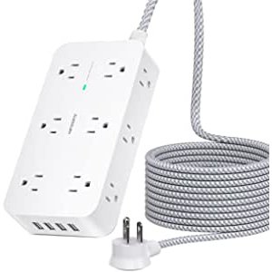 HANYCONY 12 Wide Outlets 4 USB Ports, 5Ft Braided Extension CordPower Strip Surge Protecto