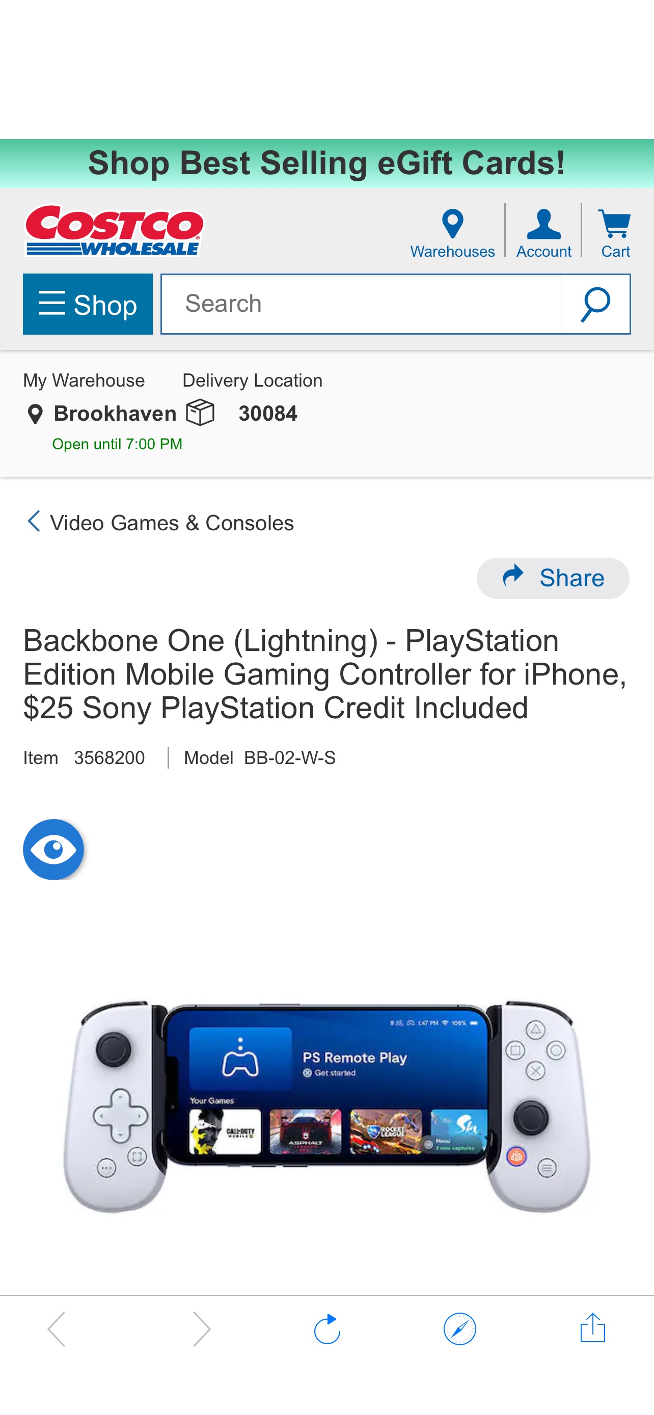 Backbone One (Lightning) - PlayStation Edition Mobile Gaming Controller for iPhone, $25 Sony PlayStation Credit Included | Costco控制器