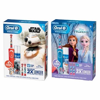 儿童牙刷Oral-B Kids Disney's Frozen 2 or Star Wars Rechargeable Electric Toothbrush Bundle Pack