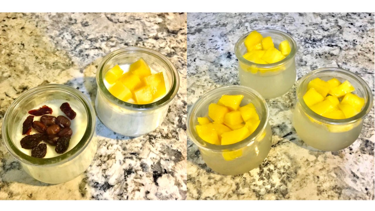 网红OUI酸奶瓶妙用：【微波炉版双皮奶➕diy芒果🥭凉粉➕芒果布丁🍮】的做法