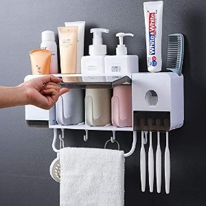 Automatic Toothpaste Dispenser Wall Mounted with Toothbrush Holder