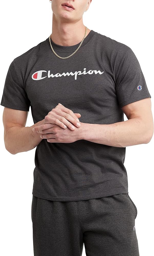 Champion mens Classic T-shirt, Script Logo T Shirt, Granite Heather-y07718, Large US | Amazon.com