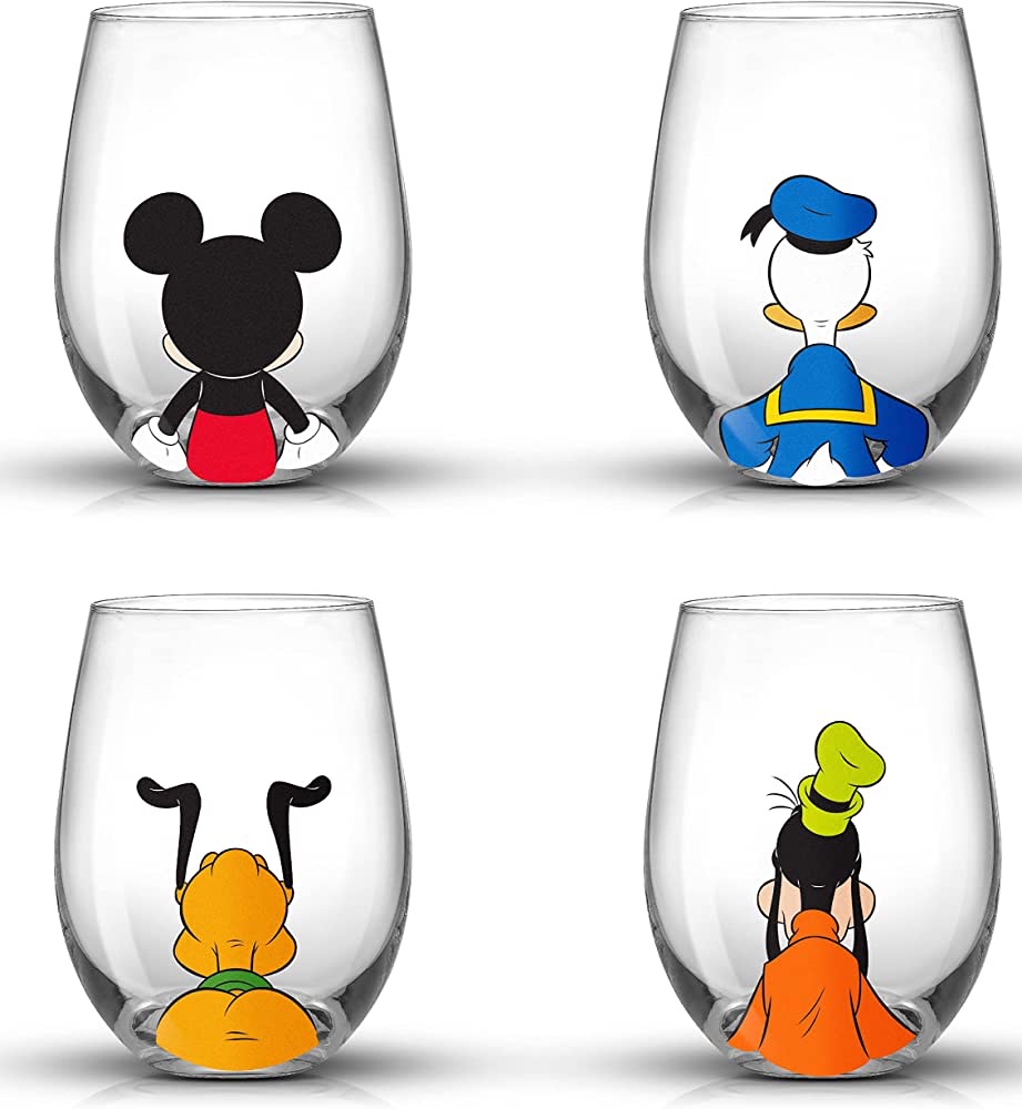 JoyJolt Disney Mickey Mouse Squad Collection Tumblers. 15oz Stemless Wine Glasses Set of 4 Stemless Wine Glass Drinking Glasses. Disney Gifts, Disney Stuff, Disney Wine Glass Mickey Mouse Cup Set