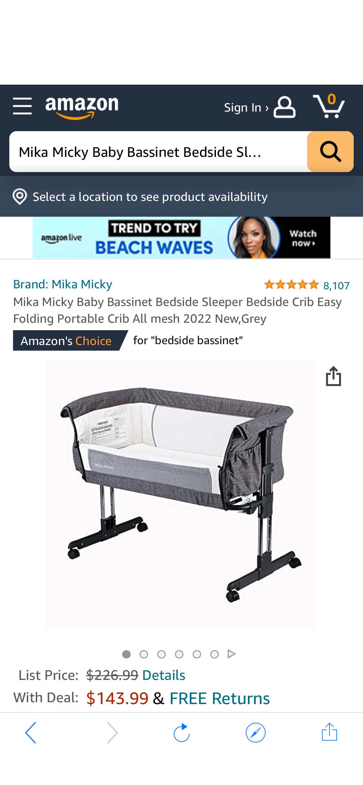 Amazon.com: Mika Micky Baby Bassinet Bedside Sleeper Bedside Crib Easy Folding Portable Crib All mesh 2022 New,Grey : Baby