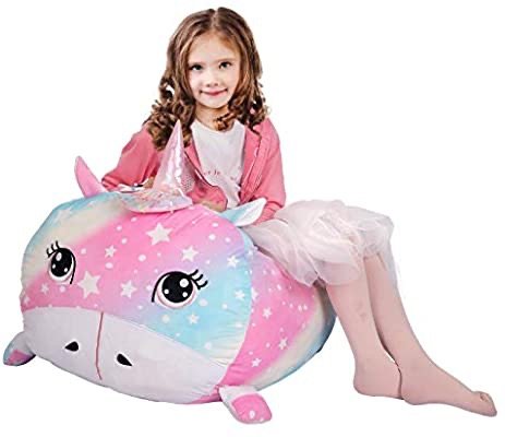 Chener Rainbow Unicorn Stuffed Animal Storage Bean Bag Chair Cover for Kids