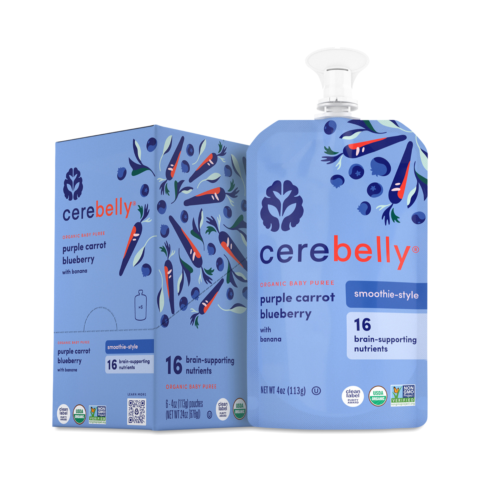 Cerebelly Organic Baby Food Smoothie, Purple Carrot Blueberry Banana | Thrive Market