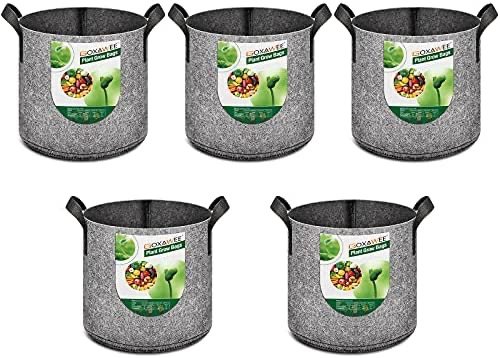 GOXAWEE Nonwoven Fabric Plant Pots 5-Pack 7 Gallon
