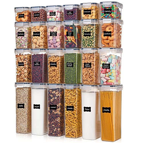 Amazon.com: Vtopmart Airtight Food Storage Containers with Lids, 24 pcs Plastic Kitchen and Pantry Organization Canisters for Cereal, Dry Food, Flour and Sugar, BPA Free, Includes 24 Labels: Home & Ki