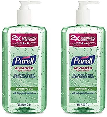 Advanced Hand Sanitizer Soothing Gel, Fresh scent, with Aloe and Vitamin E - 1 Liter pump bottle (Pack of 2)