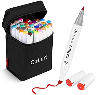 Amazon.com: Caliart 40 Colors Dual Tip Art Markers Permanent Alcohol Based Markers Colored Artist Drawing Marker Pens Highlighters颜色笔