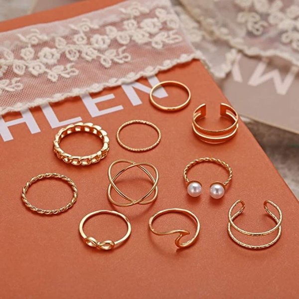 10 Pcs Gold Knuckle Stackable Rings Set for Women