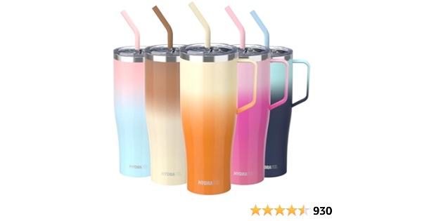 Hydraful 50 oz Tumbler with Handle and Straw, Insulated Stainless Steel Large Leak Proof travel Cup, Keep Drinks Cold for 30 Hours or Hot 9 Hours, Dishwasher Safe, Fits Car Cup Holder, Sunset glow