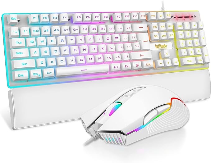 RedThunder K10 Wired Gaming Keyboard and Mouse Combo, True Backlit, Soft Leather Wrist-Rest, Mechanical Feel Anti-ghosting Keyboard + 7D 3200DPI Mice for PC Gamer (White) : Amazon.ca: Electronics