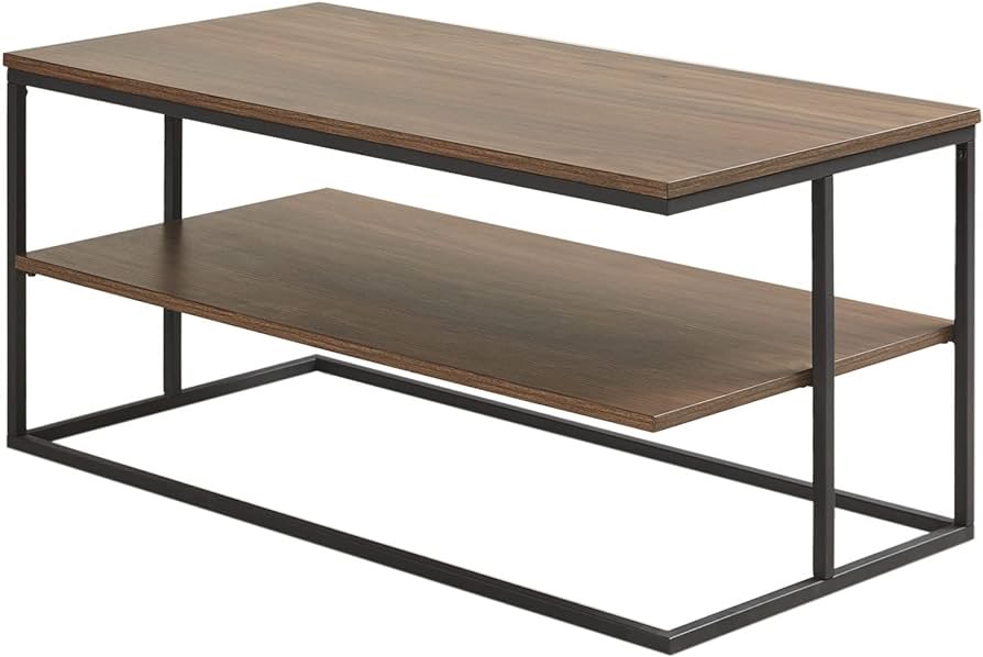 Amazon.com: 510 DESIGN Monarch Coffee Table with Storage Shelf - Modern 2 Tier Wooden Top and Metal Frame, Living Room Furniture, Easy Assembly, 21" W x 42" L x 19" H, Dark Coffee/Black : Home & Kitch