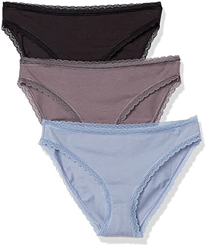 Mae Women's Lace Trim Cotton Bikini Underwear, 3 Pack