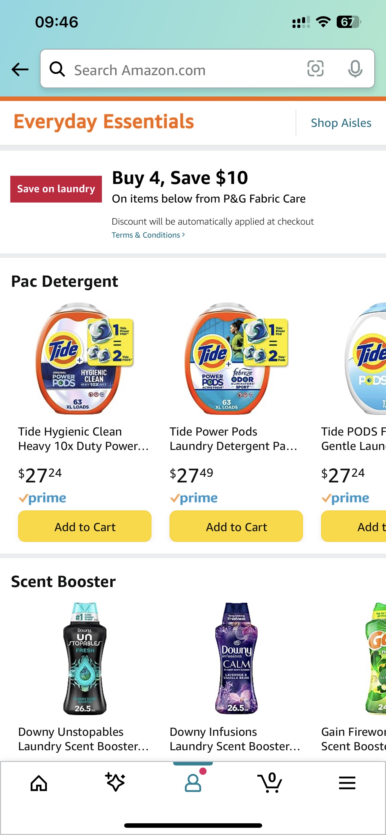 Amazon Groceries: Buy 4, Save $10 on P&G Fabric Care