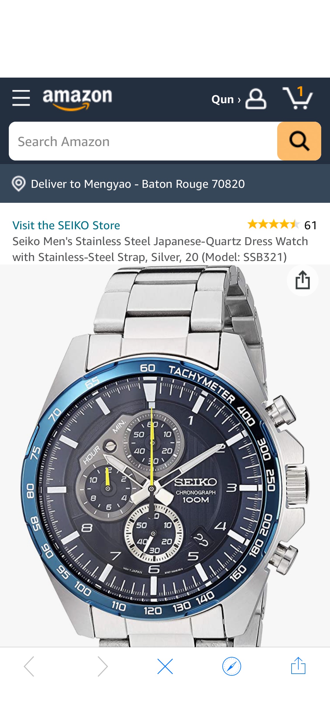 Amazon.com: Seiko Men's Stainless Steel Japanese-Quartz Dress Watch with Stainless-Steel Strap, Silver, 20 (Model: SSB321) : Clothing表, Shoes & Jewelry