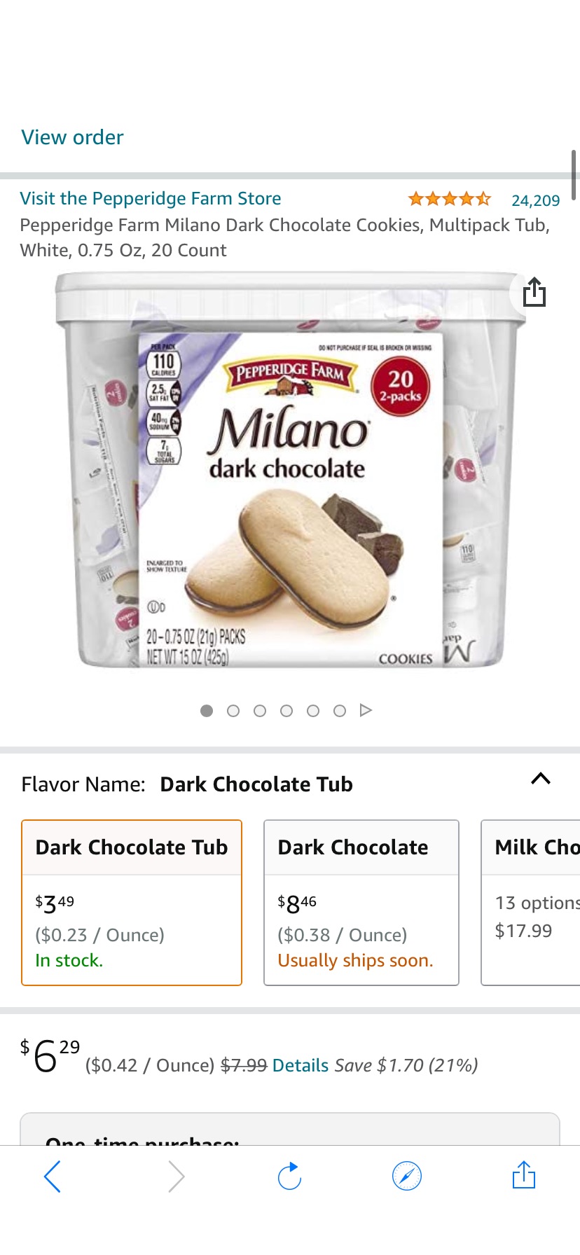 巧克力夹心饼干20包Amazon.com : Pepperidge Farm Milano Dark Chocolate Cookies, Multipack Tub, White, 0.75 Oz, 20 Count : Cookies Gourmet : Everything Else