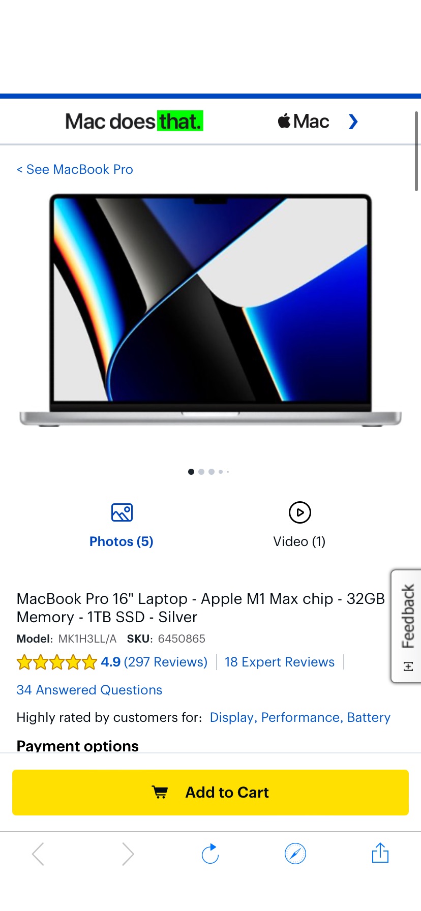 MacBook Pro 16" Laptop Apple M1 Max chip 32GB Memory 1TB SSD Silver MK1H3LL/A - Best Buy