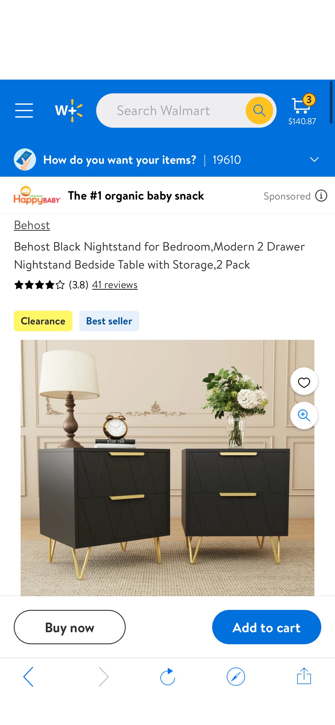 Behost Black Nightstand for Bedroom,Modern 2 Drawer Nightstand Bedside Table with Storage,2 Pack - Walmart.com