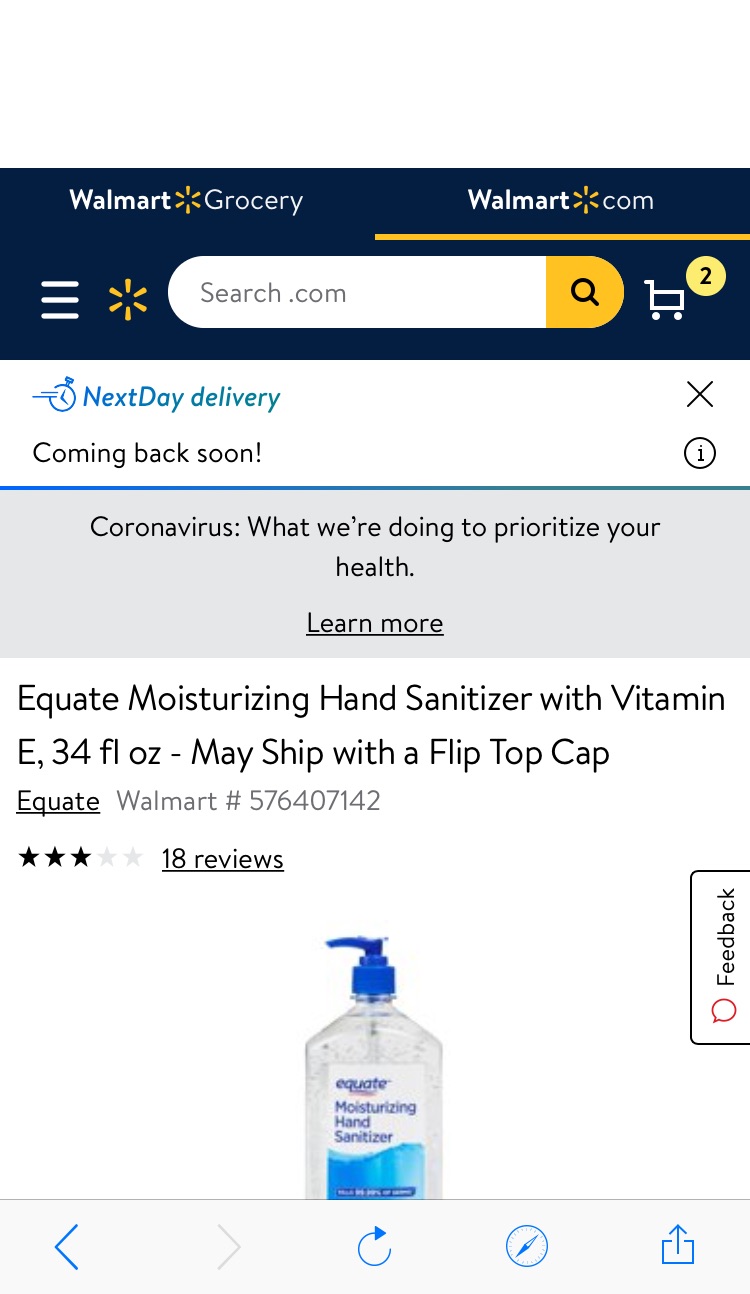 沃尔玛自营免洗洗手液补货Equate Moisturizing Hand Sanitizer with Vitamin E, 34 fl oz - May Ship with a Flip Top Cap - Walmart.com - Walmart.com