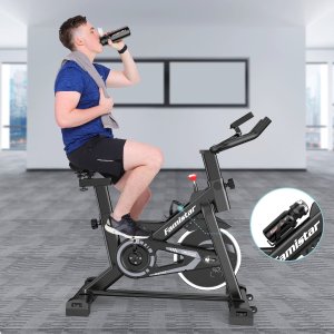 Famistar Exercise Bike, Stationary Indoor Cycling Bike for Home Gym, Fitness Exercise Bike with LCD Display Monitors, Bottle Holder, Adjustable Seat Stationary Bike Exercise Equipment