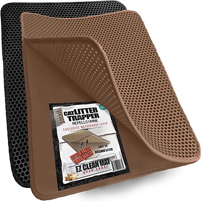 Small Cat Litter Trapper by iPrimio - Litter Mat, EZ Clean Cat Mat, Litter Box Mat Water Proof Layer and Puppy Pad Option. Patented (23"x21" Brown) 防止猫砂外漏垫 防水