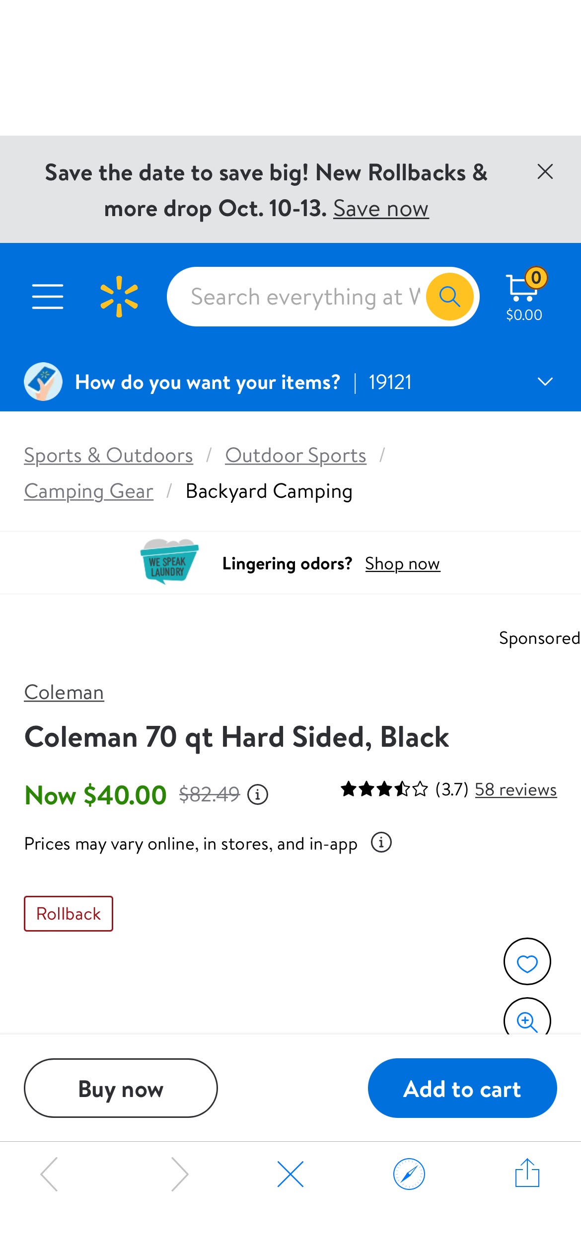Coleman 70 qt Hard Sided, Black - Walmart.com