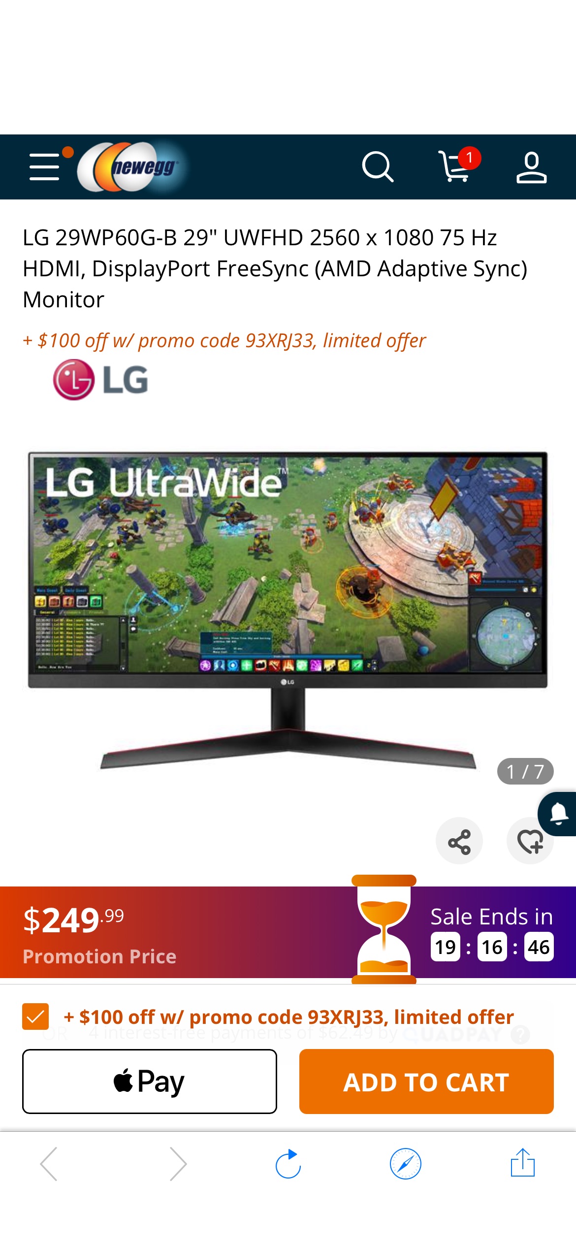 LG 29WP60G-B 29 寸宽屏显示器