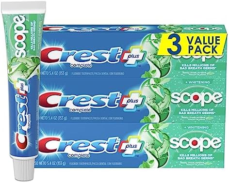 Amazon.com : Crest + Scope Complete Whitening Toothpaste, Minty Fresh, 5.4 Oz (Pack of 3) : Health &amp; Household