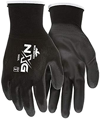 MCR Safety 9669L Nylon Knitted Shell MCR Safetys with Black PU Dipped Palm and Fingers, 五金手套 Black, Large, 1-Pair
