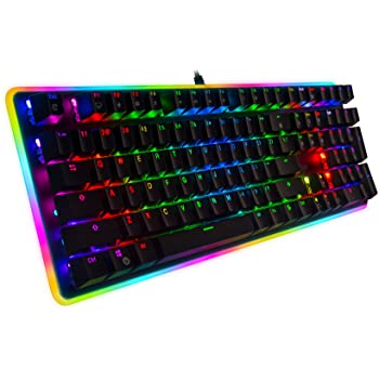 Rosewill机械游戏键盘，RGB LED发光背光计算机机械开关键盘，适用于PC，笔记本电脑，Mac，可自定义软件-专业游戏蓝色机械开关