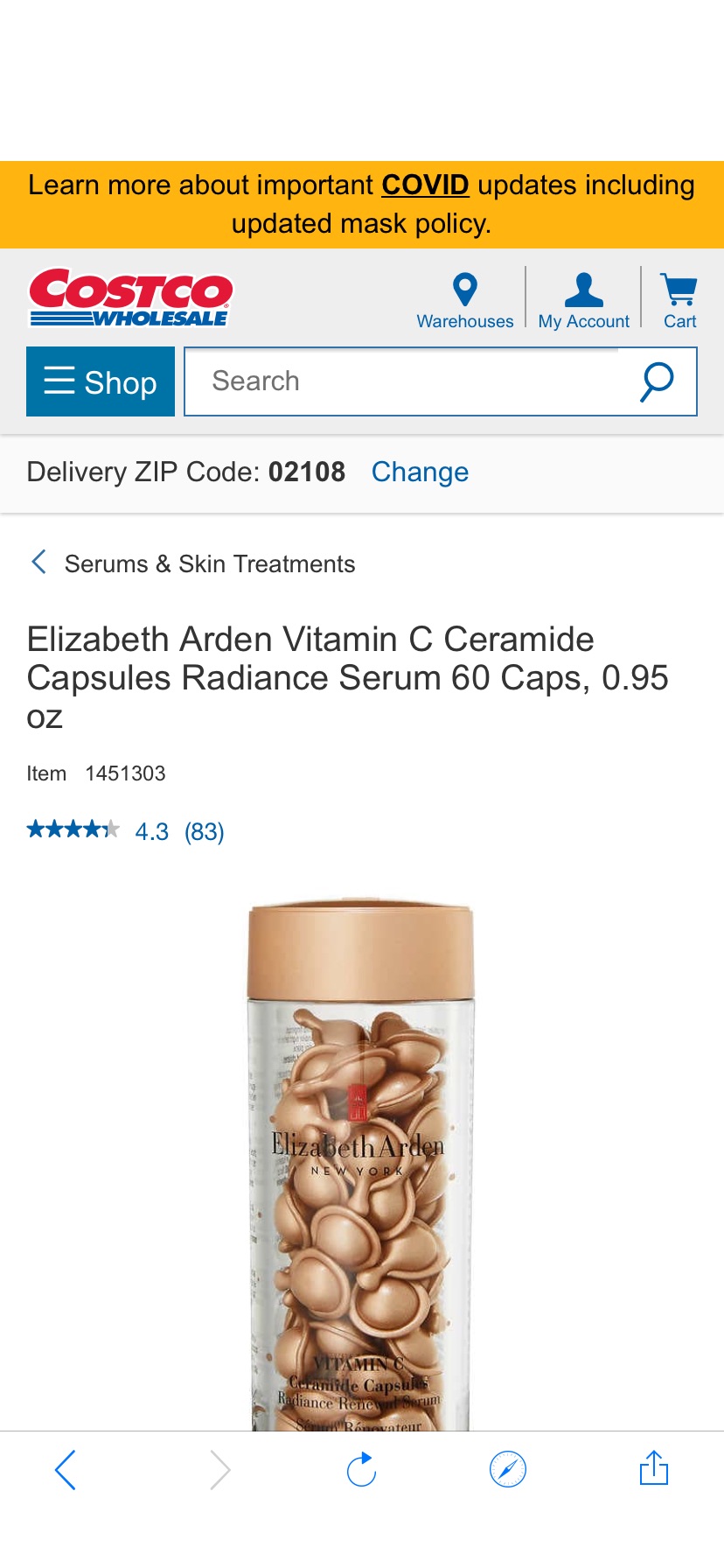 伊丽莎白雅顿 Elizabeth Arden Vitamin C Ceramide Capsules Radiance Serum 60 Caps, 0.95 oz | Costco