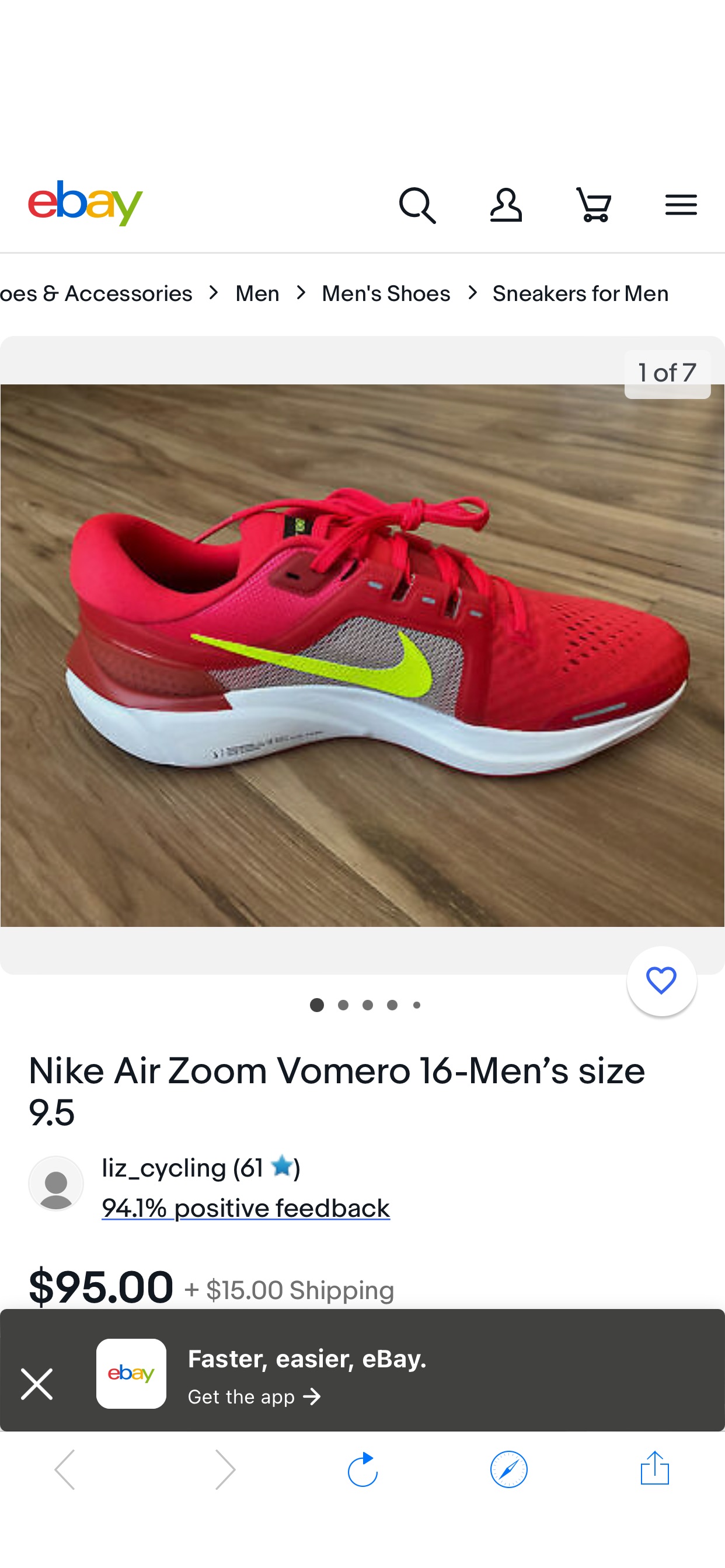 Nike Air Zoom Vomero 16-Men’s size 9.5 | eBay