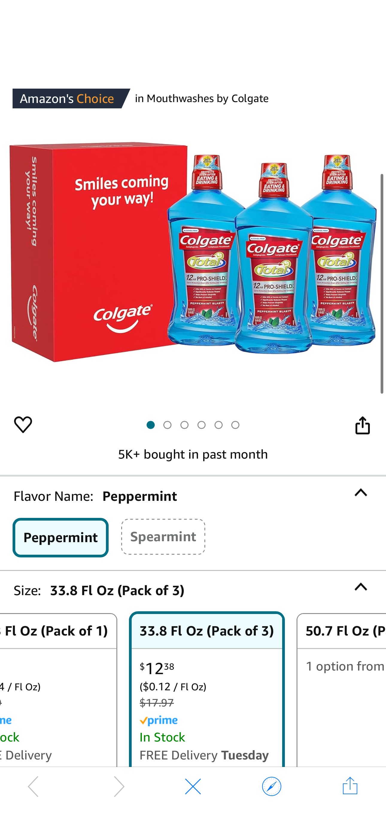 Amazon.com : Colgate Total Mouthwash, Alcohol Free Mouthwash, Peppermint, 33.8 Ounce, (Pack of 3) : Health & Household