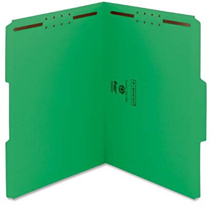 文件夹Amazon.com : Smead Fastener File Folder, 2 Fasteners, Reinforced 1/3-Cut Tab, Letter Size, Green, 50 per Box (12140) : Colored File Folders : Office Products