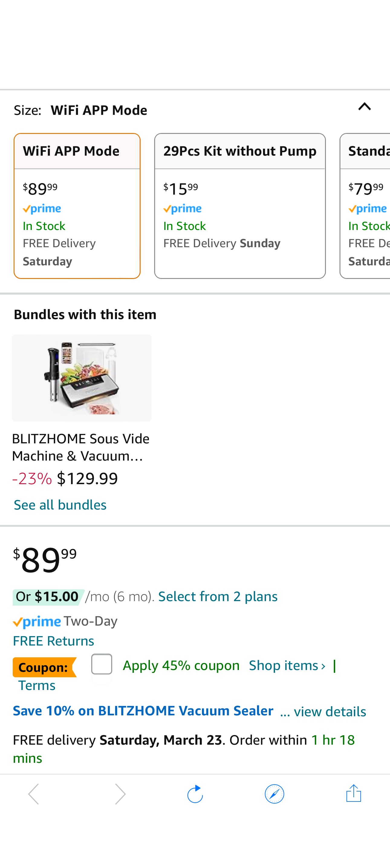 Amazon.com: BLITZHOME Sous Vide Machine, WiFi APP Included, 1100W Sous Vide Cooker with Accurate Temperature & Timer 点击coupon
