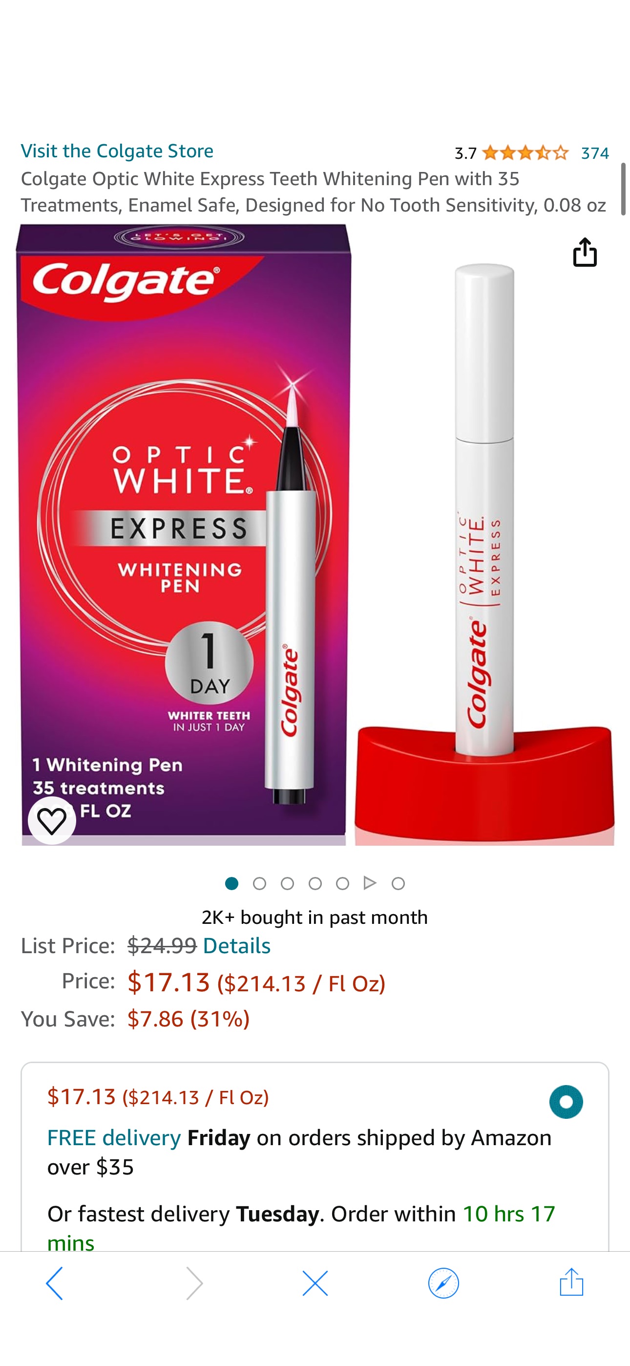 Amazon.com: Colgate Optic White Express Teeth Whitening Pen with 35 Treatments, Enamel Safe, Designed for No Tooth Sensitivity, 0.08 oz : Health & Household