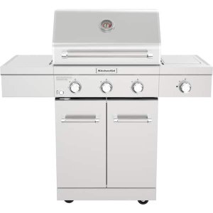 KitchenAid 3-Burner Propane Gas Grill in Stainless Steel with Ceramic Sear Side Burner