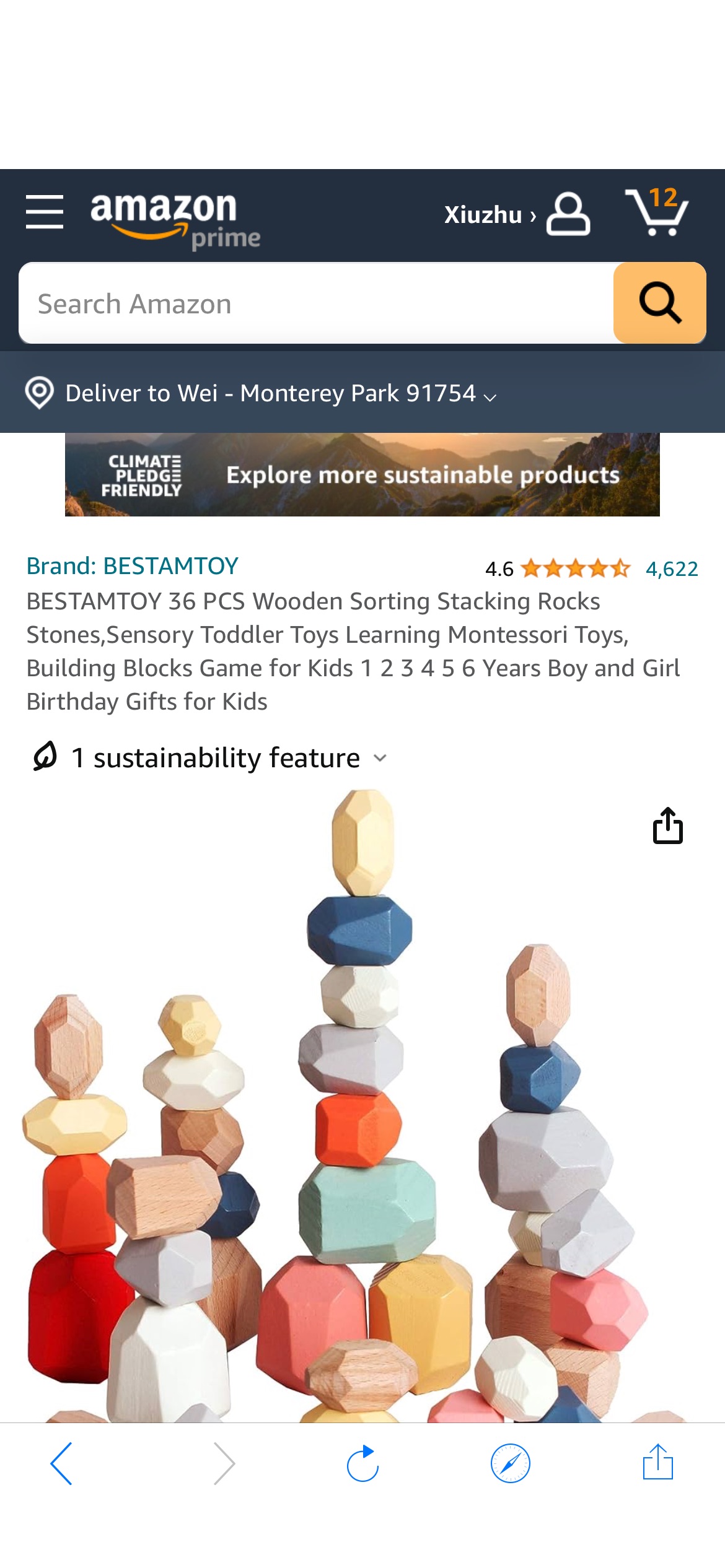 Amazon.com: BESTAMTOY 36 PCS Wooden Sorting Stacking Rocks Stones,Sensory Toddler Toys Learning Montessori Toys, Building Blocks Game for Kids 1 2 3 4 5 6 Years Boy and Girl Birthday Gifts for Kids : 