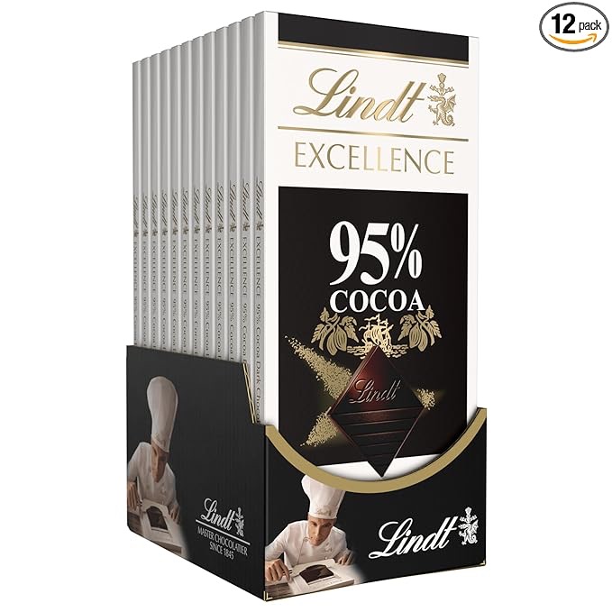 Amazon.com：Lindt EXCELLENCE 95%可可黑巧克力棒，圣诞节和节假日的巧克力糖果，2.8盎司。（12包）：