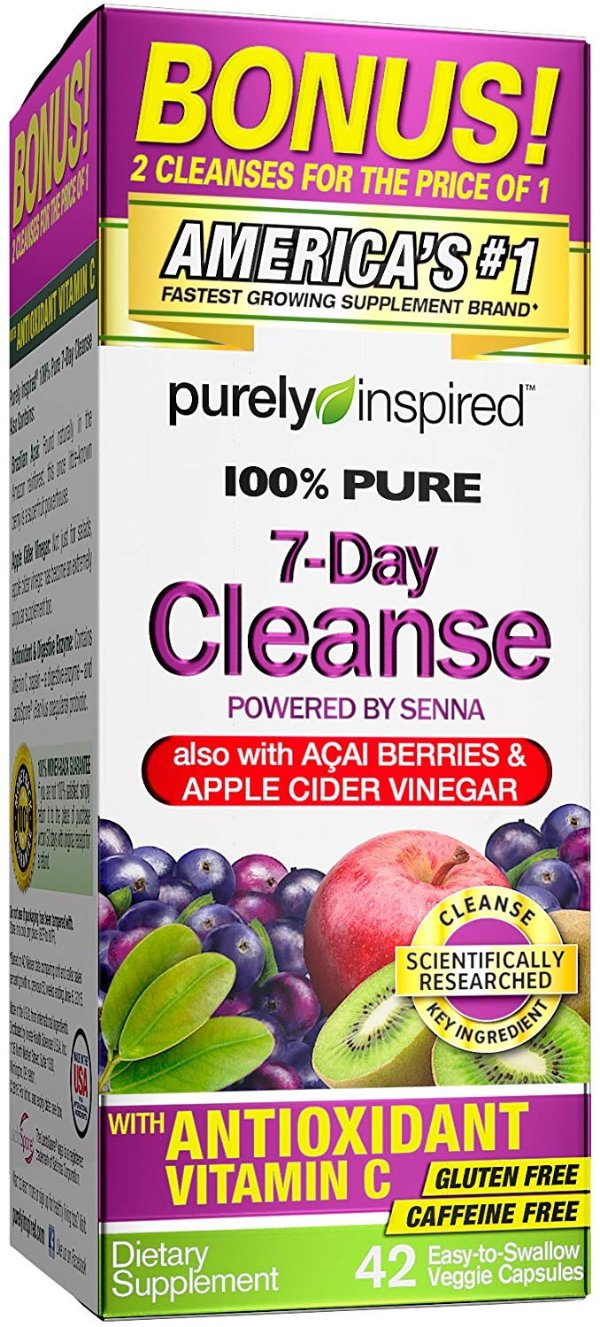 Purely Inspired Organic 7 Day Cleanse, Unique Senna Leaf Extract, Superfruits, Probiotic & Digestive Enzymes
