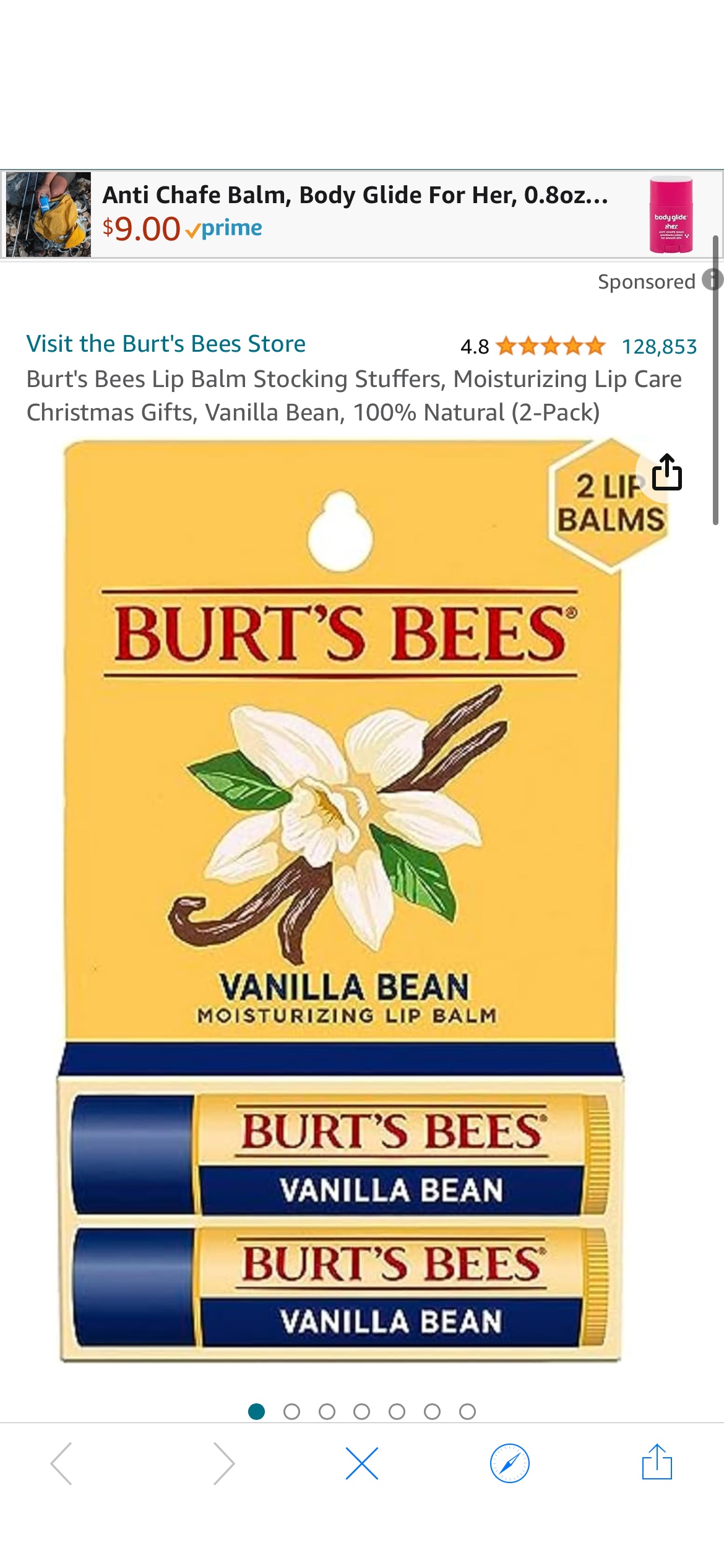 Amazon.com : Burt's Bees Lip Balm Stocking Stuffers, Moisturizing Lip Care Christmas Gifts, Vanilla Bean, 100% Natural (2-Pack) : Beauty & Personal Care